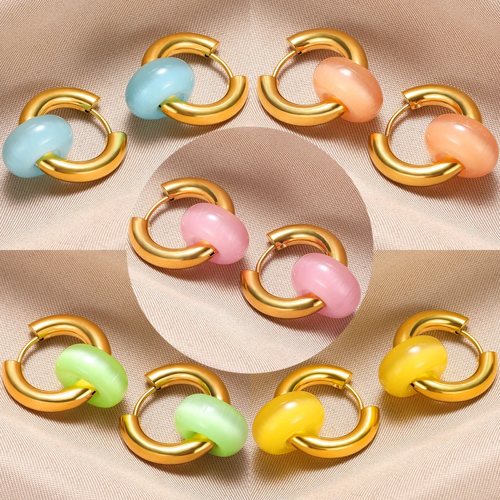 

Stainless Steel Multicolor Opal Stud Earrings for Women Minimalist Style Fashion Cute Jewelry Girl Bestie Gift