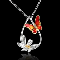 wangaiyao new fashion simple temperament summer flower butterfly pendant necklace female collarbone chain wedding anniversary je