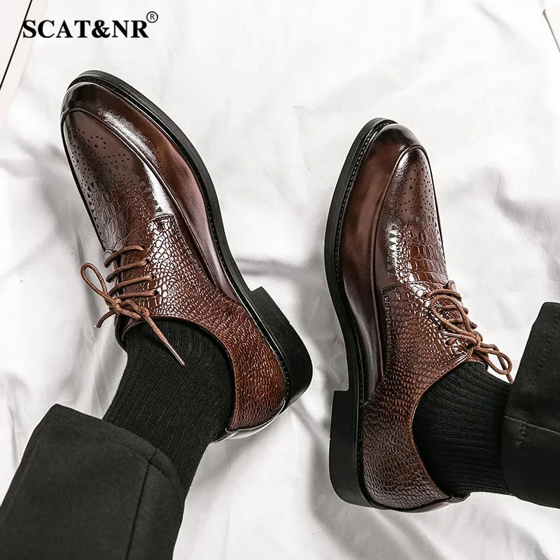 Дизайнерская кожаная обувь Лоферы с крокодиловым узором Мужская повседневная на