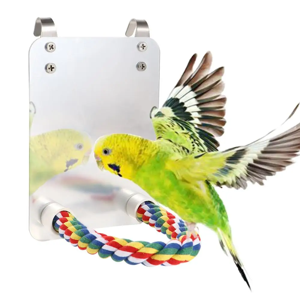 

Lovebirds Cockatiel with Rope Parakeet Cage Accessories Swing Perch Stand Brid Mirror Parrot Toys
