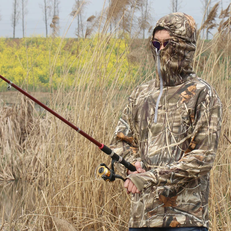 

Summer Fishing Anti Mosquito Hooded Fast Dry Breathable Tops Men Outdoor Photography Birdwatch Bionic Camouflage Sunscreen Shirt