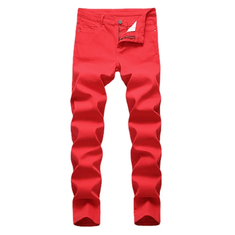 Mens Jeans High Stretch Denim Casual Pants Red New Multi Color Cotton Stretch Trousers for Men