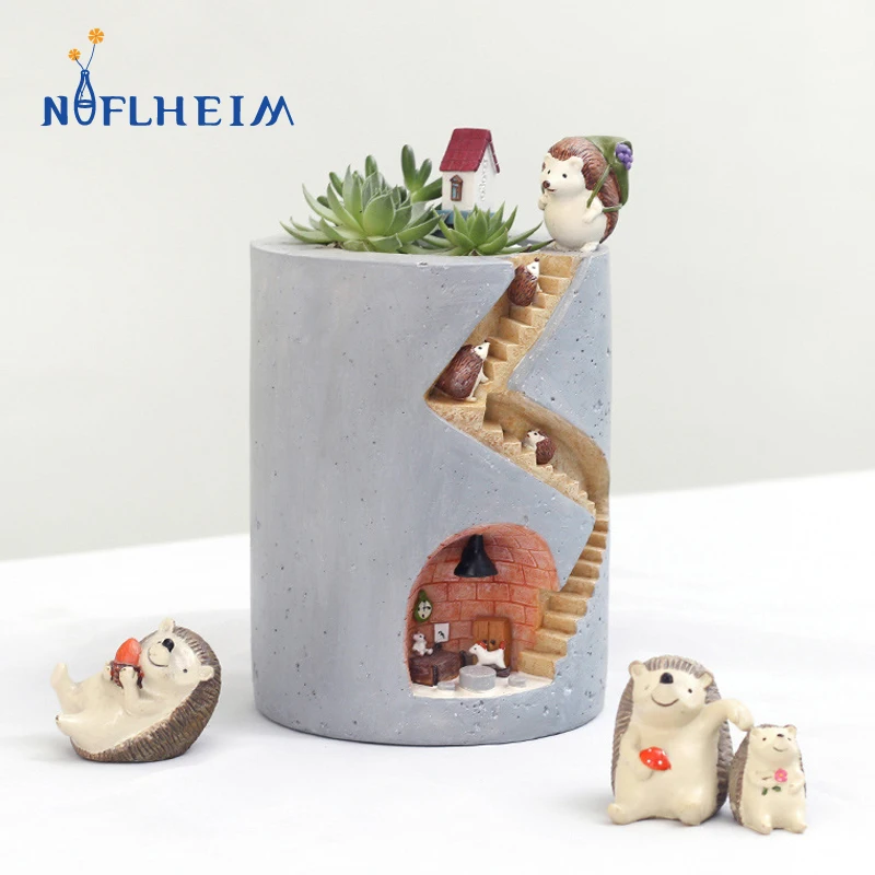 

Смоляные горшки NIFLHEIM для цветов, фигурки кроликов, ежиков, контейнер для домашнего рабочего стола, декоративные растения, горшки, садовые ак...