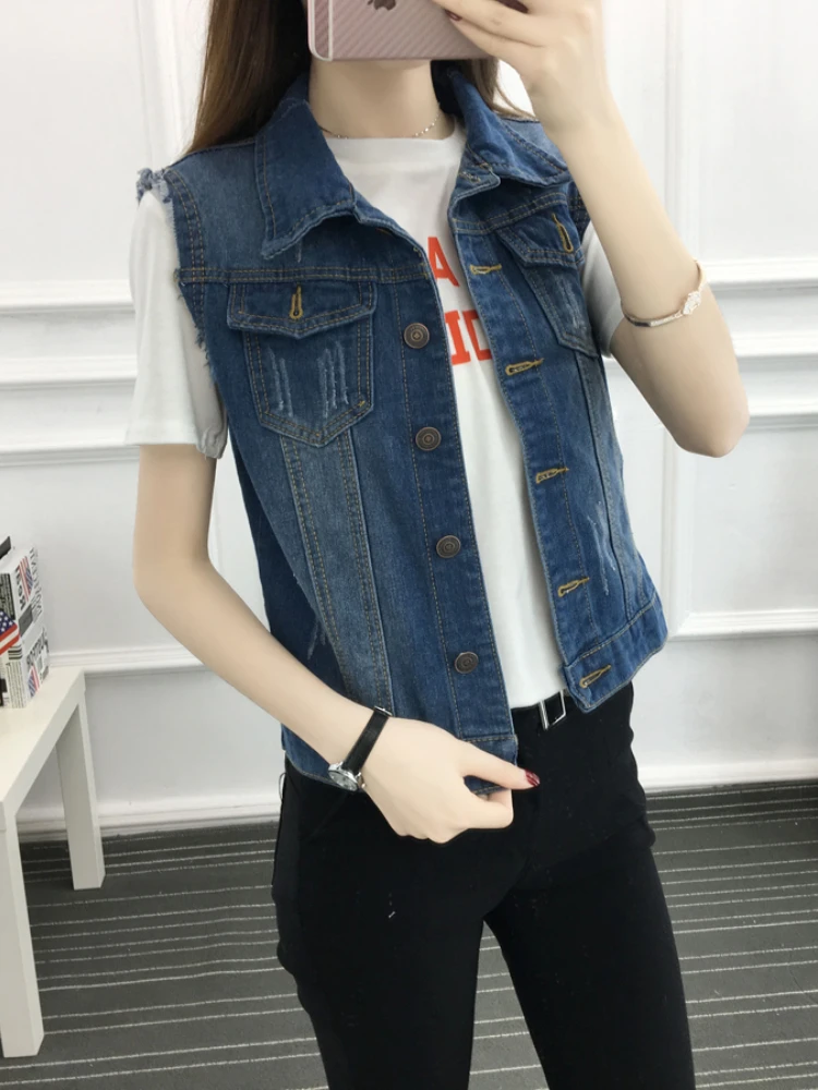 

JMPRS Vintage 5xl Denim Vest Women Summer 2022 Fashion Sleeveless Jean Jacket Loose Single Breasted Short Coat Causal Waistcoats