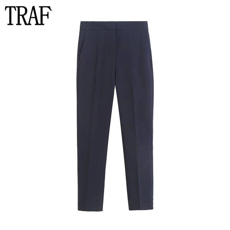 

TRAF 2023 Joggers Women Pants Blue Skinny Trousers Women Mid Waist Pencil Pants Women Masculine Spring Casual Pants for Women