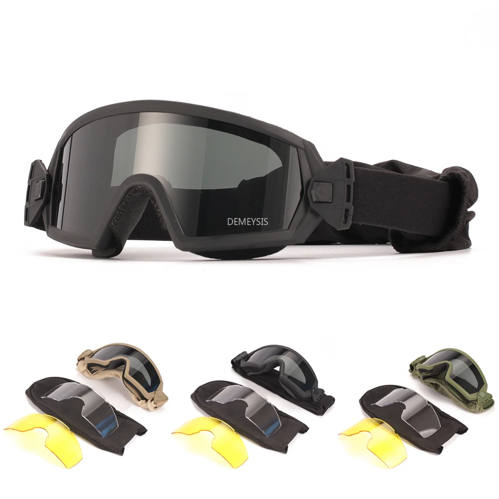 

Tactical Anti-fog Goggles Windproof Outdoor Hunting Shooting Sports UV Protection Eyewear Airsoft Paintball CS Glasses 3 Lens