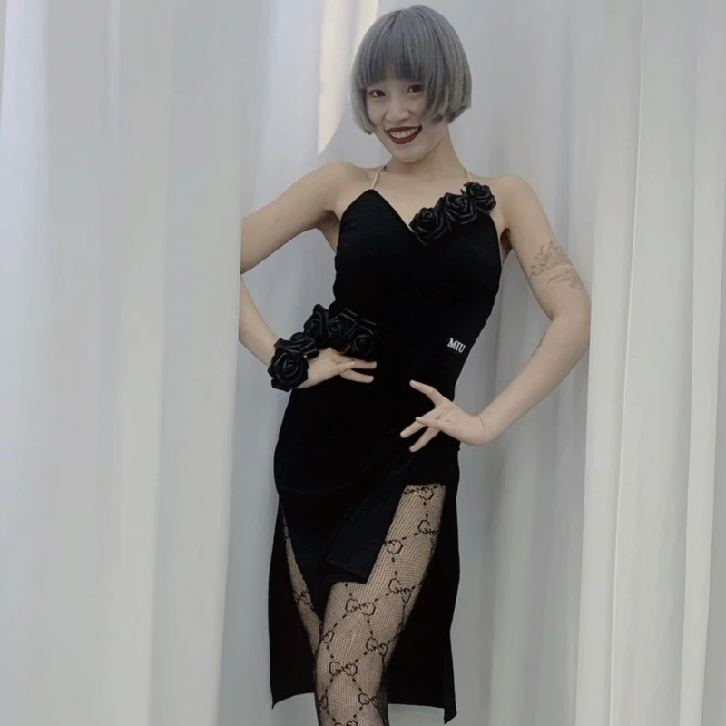 

Women Latin Dance Performance Dress Sexy Sling Latin Dance Costumes Female Adult Rumba Latin Competition Dance Clothes DN14219