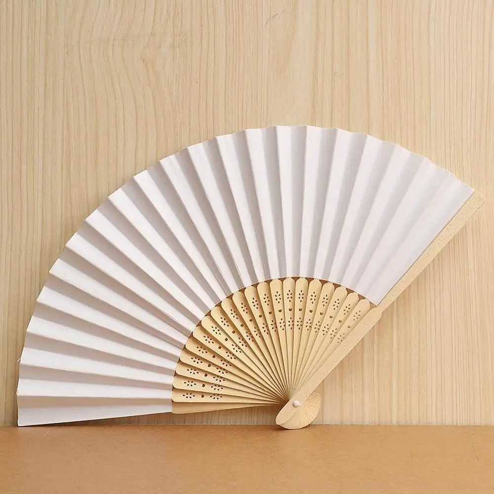 

Hand Held Fans White Silk Bamboo Folding Fans Handheld Folded Fan for Wedding Party DIY Decoration