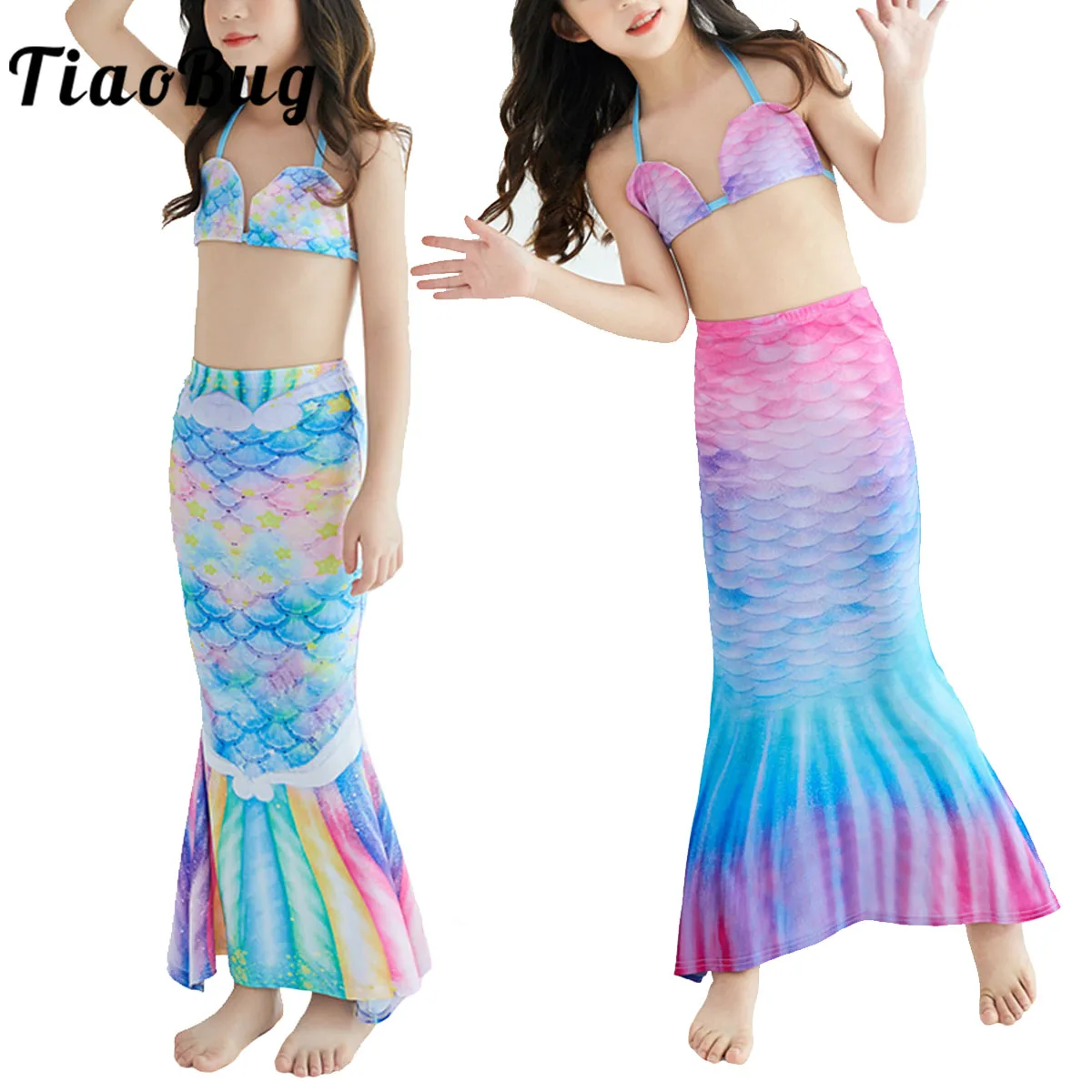 

Mermaid Cosplay Costume Children Girls Mermaid Tail Princess Dress and Bikini Tops Outrfits Swimwear Swimsuit Beach Clothes