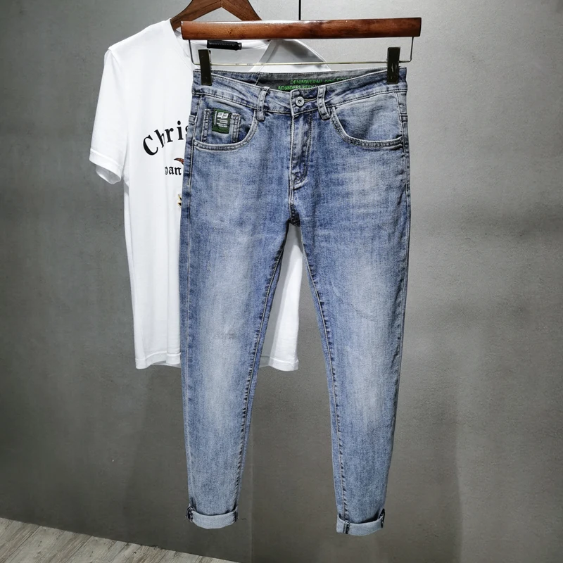 Мужские джинсы скинни светильник-голубые и серые брюки полной длины от