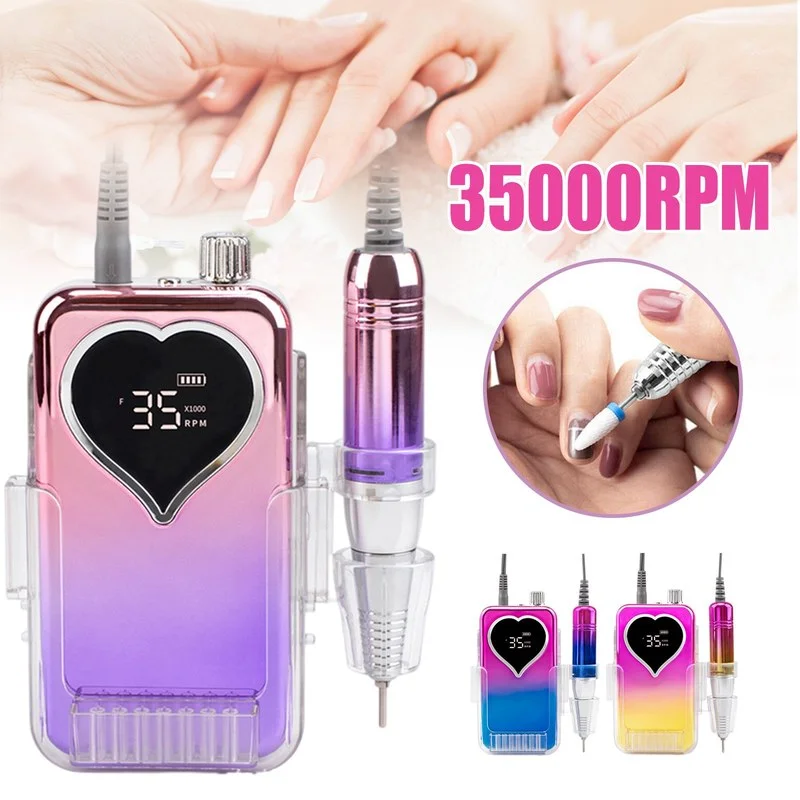 

Professional 35000RPM Nail Drill Machine Portable Rechargeable Electric Nail File Manicure Machine Set File Bit Kit LCD Display