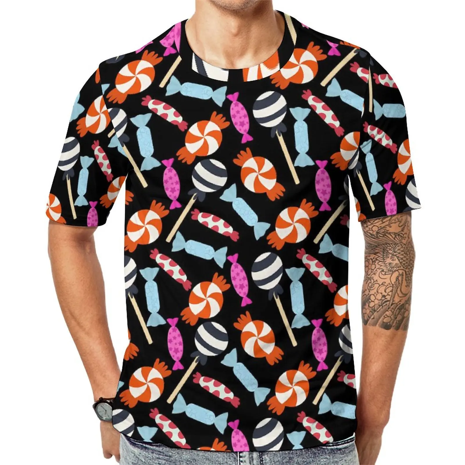 

Cute Candy T Shirt Lollies Print Retro T-Shirts Man Streetwear Tee Shirt Premium Short Sleeves Pattern Tees Plus Size