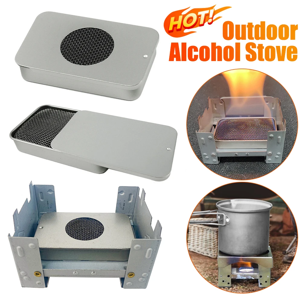 

Уличная миниатюрная спиртовая плита, легкая фреза для пикника, барбекю, из нержавеющей стали, твердый топлив, восковые плитки для приготовл...
