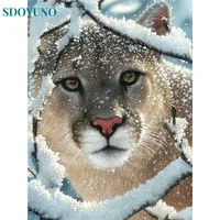 sdoyuno diy frame snow leopard oil painting by numbers animal adults acrylic paint wall art picture drawing for living room