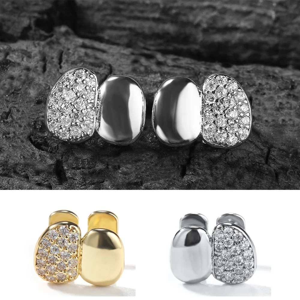 YOUNGX хип-хоп двойной Iced Out CZ каменные зубные колпачки для женщин и мужчин глянцевый