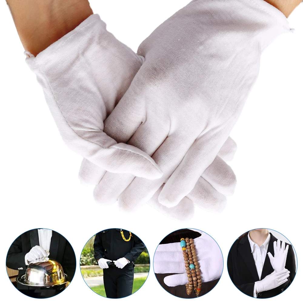 5Pairs White Anti-friction Antiskid Gloves Cotton Work Protective Glove High Stretch Household Cleaning Waiters Industrial Tools