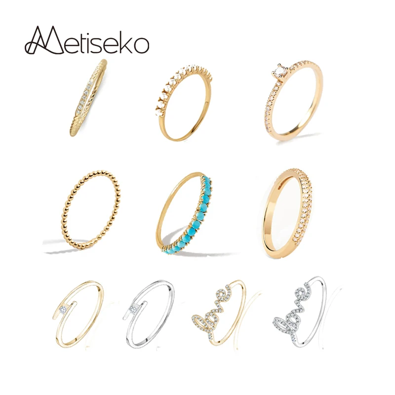 

Metiseko 925 Sterling Silver Love Rings for Women Plated Gold Inlaid with Zircon Turquoise Fashion Index Finger Rings for Party