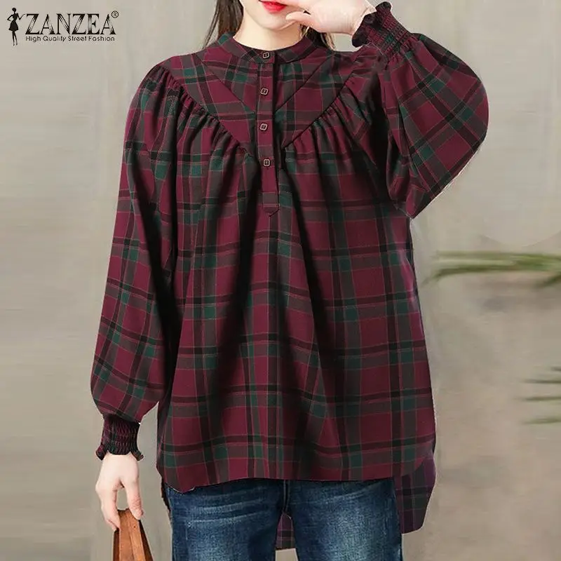 

Женская Повседневная рубашка оверсайз с длинным рукавом и клетчатым принтом