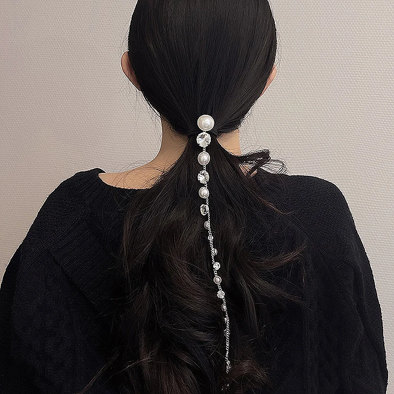 

XIKH Rhinestones Sweet Cute Girl Student Fork Dish Hair Chain Accessories Lovely Sisters Women Pearl Hairpin Hairstyle Headdress
