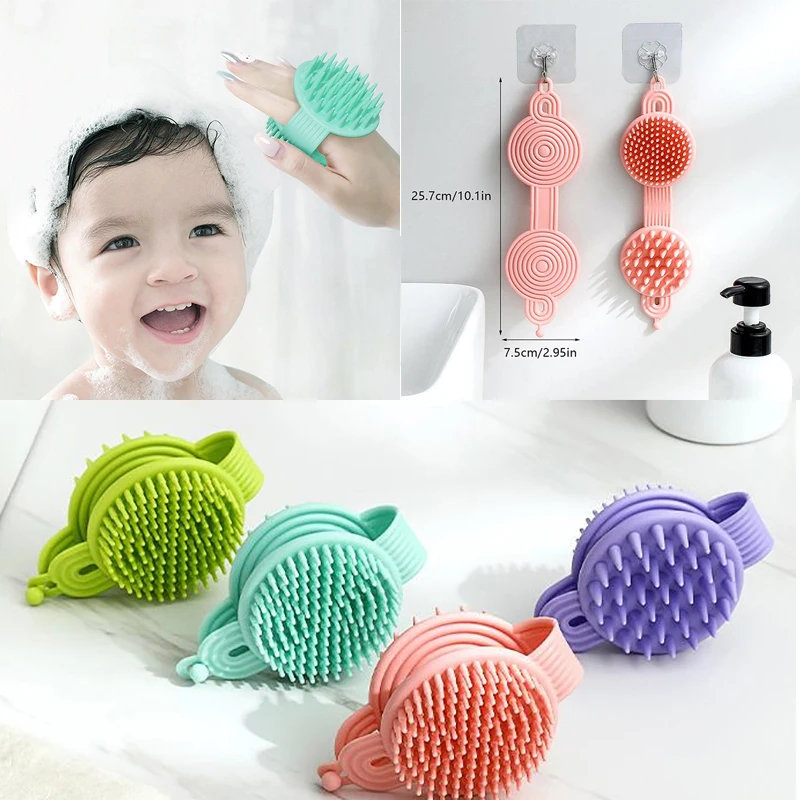 

Двусторонняя щетка для шампуня 2 в 1, силиконовая щетка с мягкой щетиной и отверстием для подвешивания, ручная Массажная щетка для кожи головы, инструмент для чистки