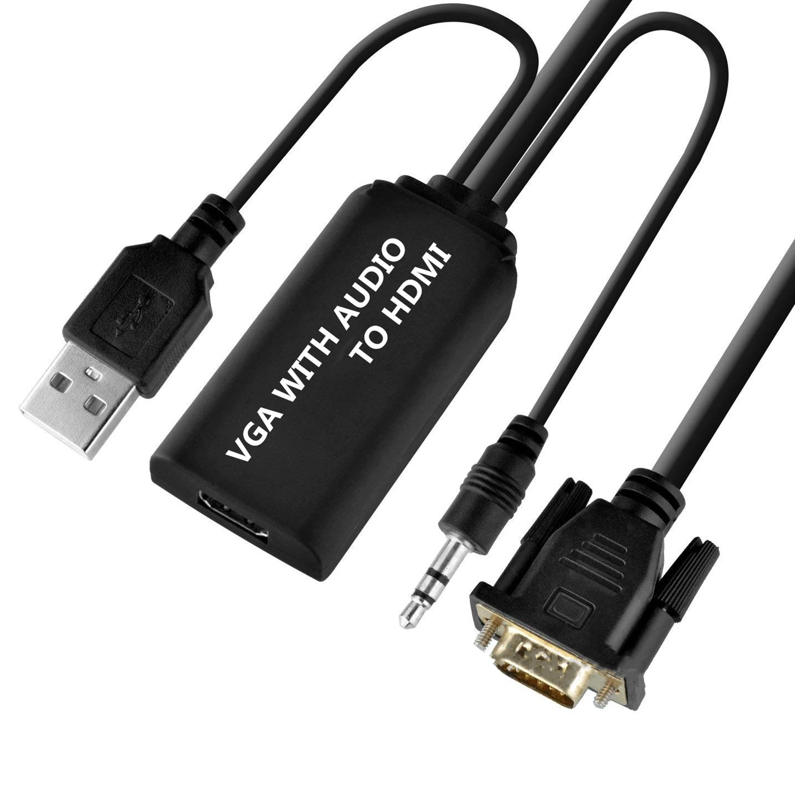

Преобразователь VGA-HDMI HD 1080P, кабель-переходник с аудиоблоком питания VGA штекер-HDMI гнездо, кабель-переходник для HDTV, ПК, ноутбука, телевизора