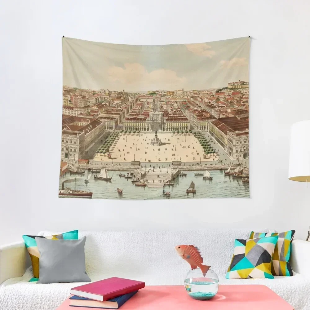 Винтажный гобелен с картой Лиссабона Португалия (1860) украшение для спальни