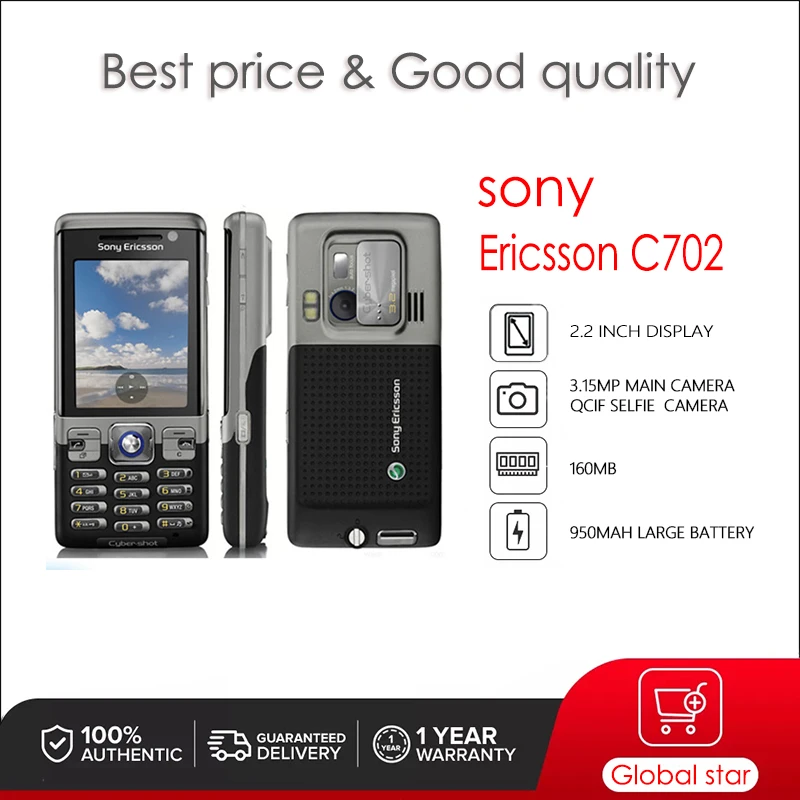 

Сотовый телефон Sony Ericsson C702, Восстановленный, оригинальный, 2,2 дюйма, МП, C702i, C702c, C702a