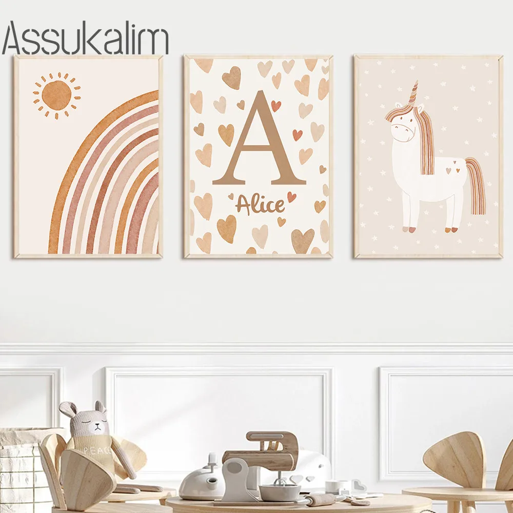 Художественный постер в стиле бохо с именем на заказ принтом единорога картины