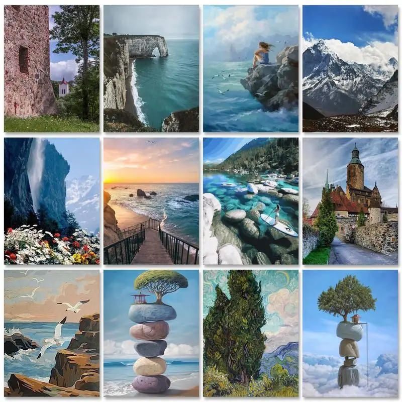 

RUOPOTY Frame Diy Painting By Numbers 40x50cm Kits Seaside Rock Landscape Acrylic Paint On Canvas Wall Art Picture For Diy Gift