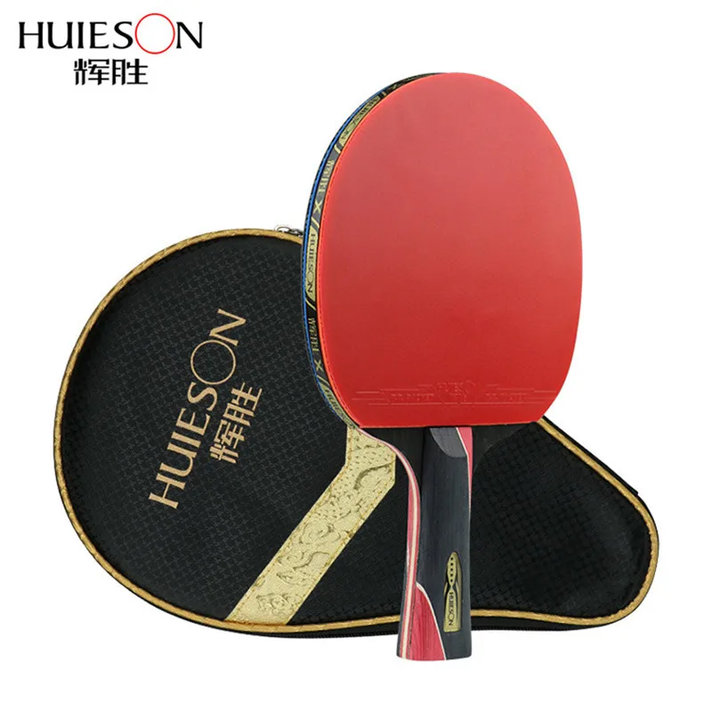 

Huieson 5 Star Black & Red Carbon Fiber Table Tennis Racket Double Pimples-in Rubber Pingpong Racket for Teenager Player