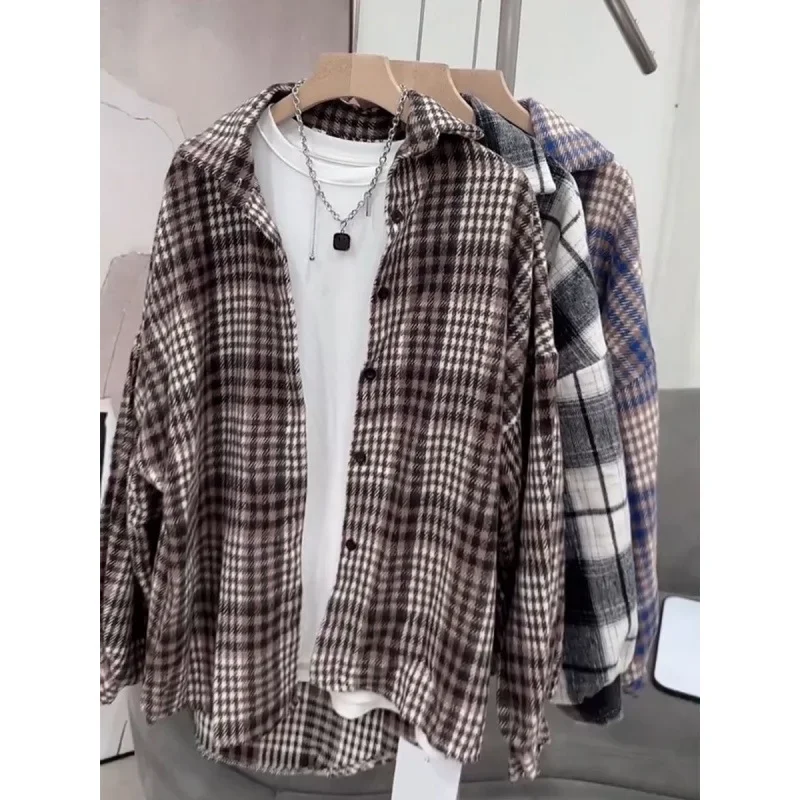 Винтажная клетчатая рубашка в гонконгском стиле женская свободная повседневная