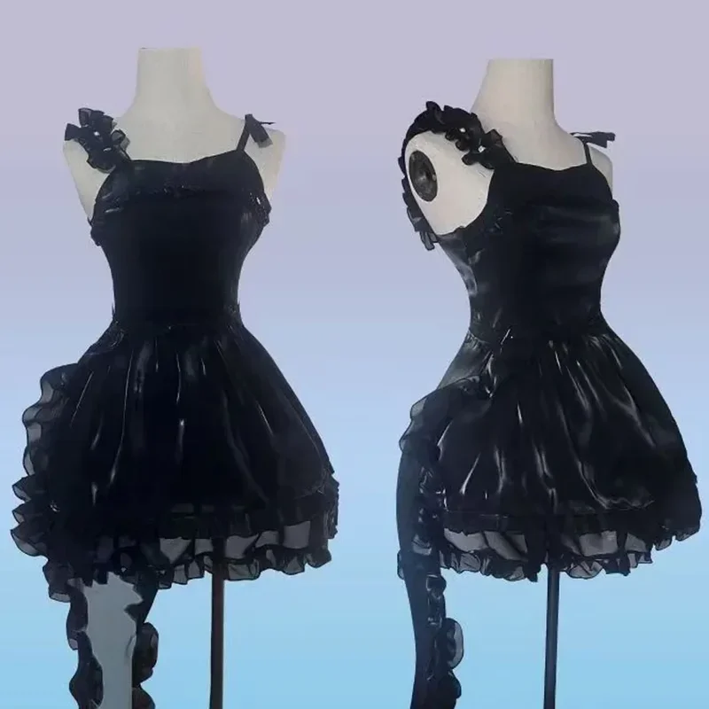 Miku модная черная атласная юбка на бретелях аниме Vocaloid глубоководная девушка