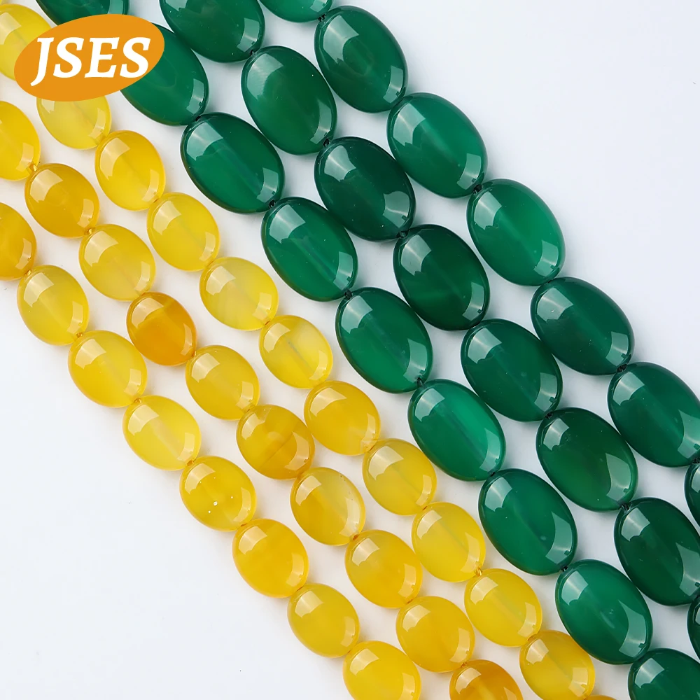 Бусины из натурального желтого и зеленого агата овальной формы
