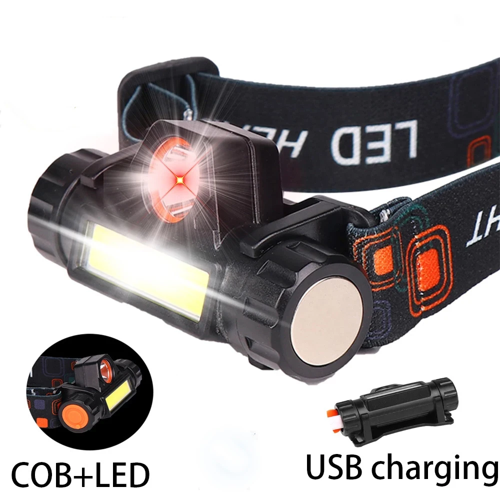 

Portable Mini Powerful T6 LED Headlamp XPE+COB USB Rechargeable Headlight Built-in Battery Waterproof Torch Head Lamp