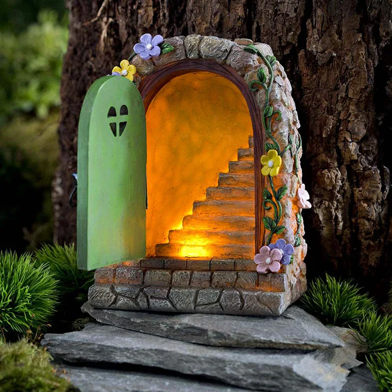 

Innovative Solar Stairs Stone Gate Courtyard Resin Decorative Ornaments Cartoon Mini Garden Home Villa Decorative Resin Crafts