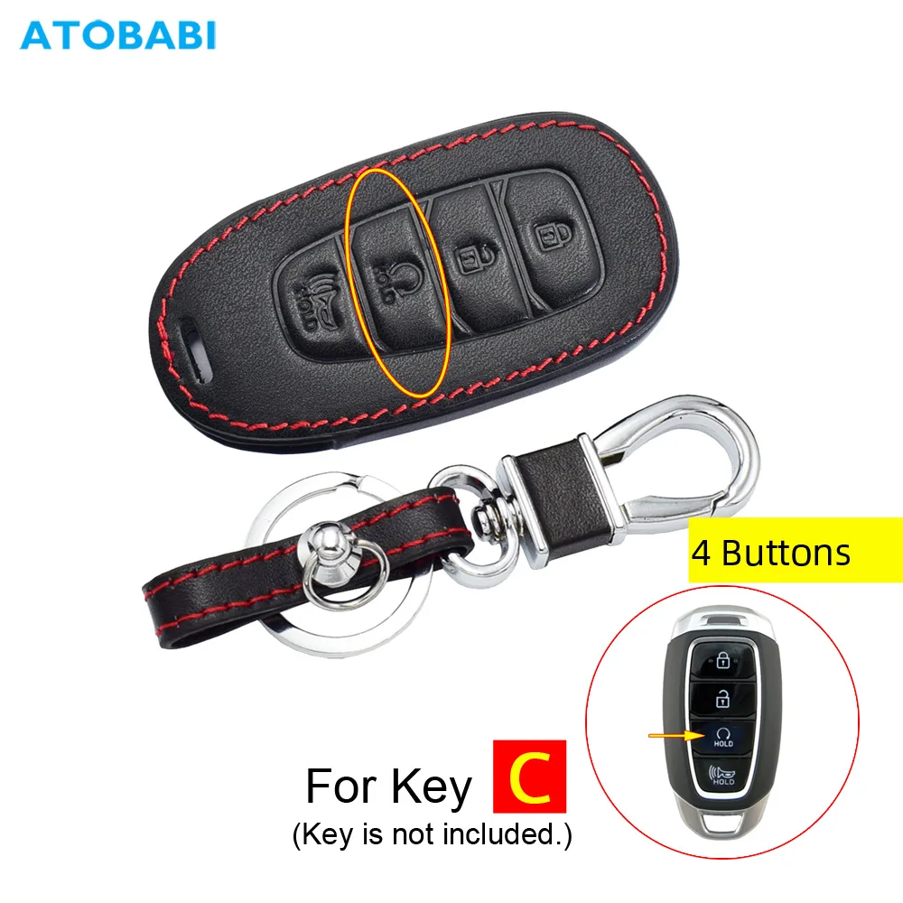 Кожаный чехол для автомобильного ключа для Hyundai Kona 2018 2019 Santa Fe TM 4 кнопки Smart Prox Keyless Брелок-чехол для дистанционного ключа брелок-протектор