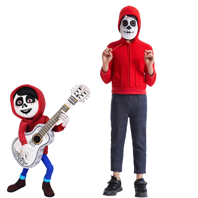 Boys Coco Miguel Costume Kids Red Jacket Pants Mask Full Set Fancy Dress Up For 2023 Halloween Carnival Party Cosplay