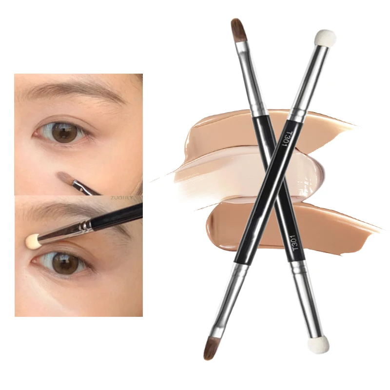 

T301 Double-end Concealer Brush Sponge Precision Makeup Brushes Dark Circles Eyeliner Tear Ditch Conceal Brush Fine Make Up Tool