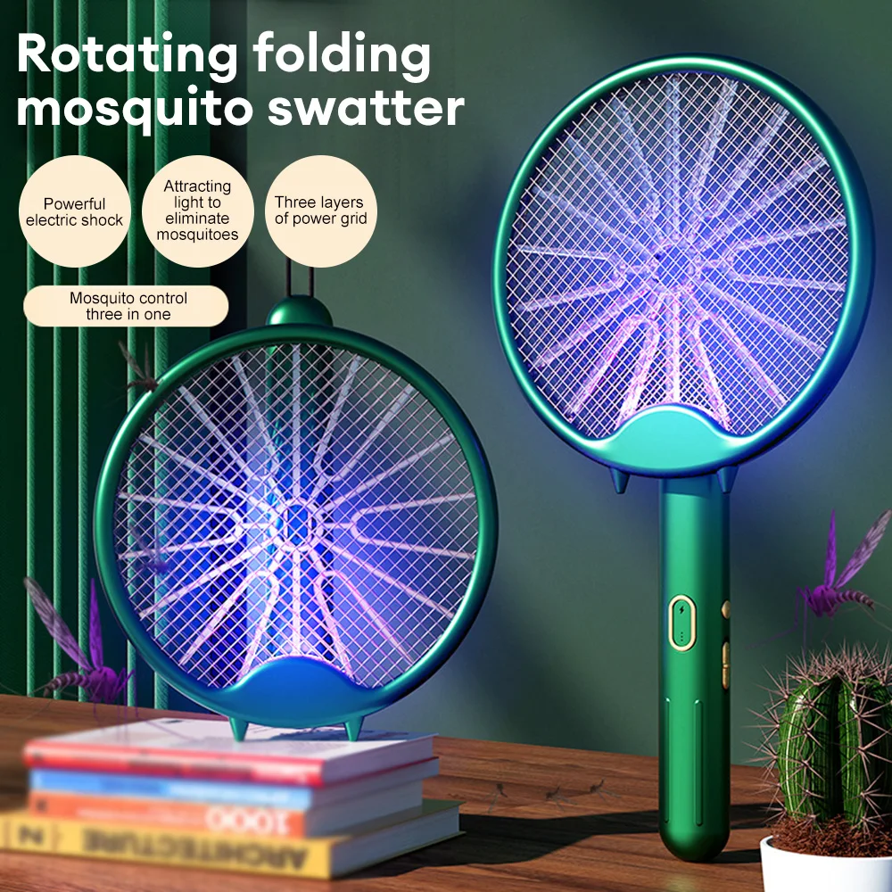 

3000V Mosquito Racket USB Rechargeable Fly Zapper Swatter with Purple Lamp Seduction Trap Summer Night Kids Sleep Protect Tools