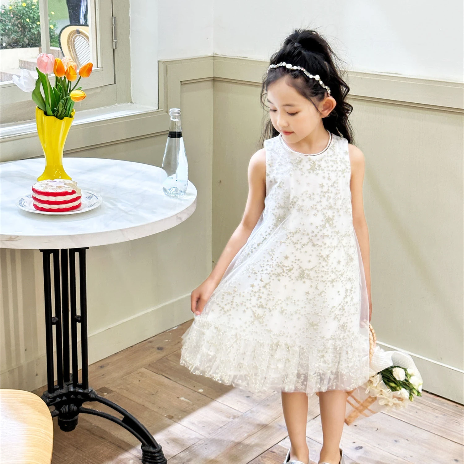 

New 2023 Sequined Girls Dress Wedding Party Princess Dress Kids Clothes Sleeveless Dress Children's Vestidos for 3-8T