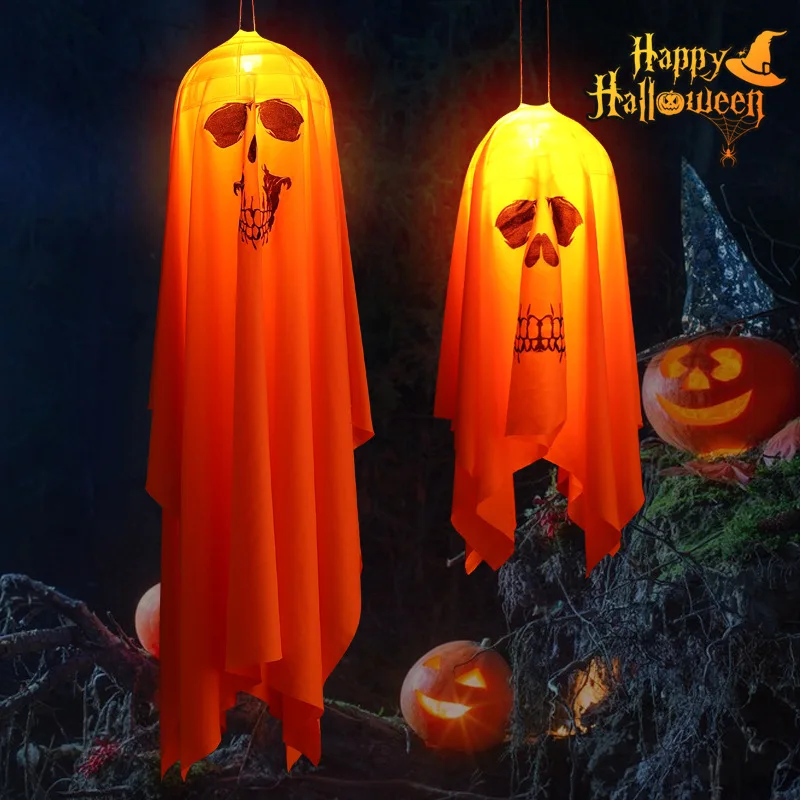 Large Size LED Halloween Ghost Outdoor Light Festival Dress Up Skeleton Horror Hanging Glowing Halloween Party Decor 90*70cm