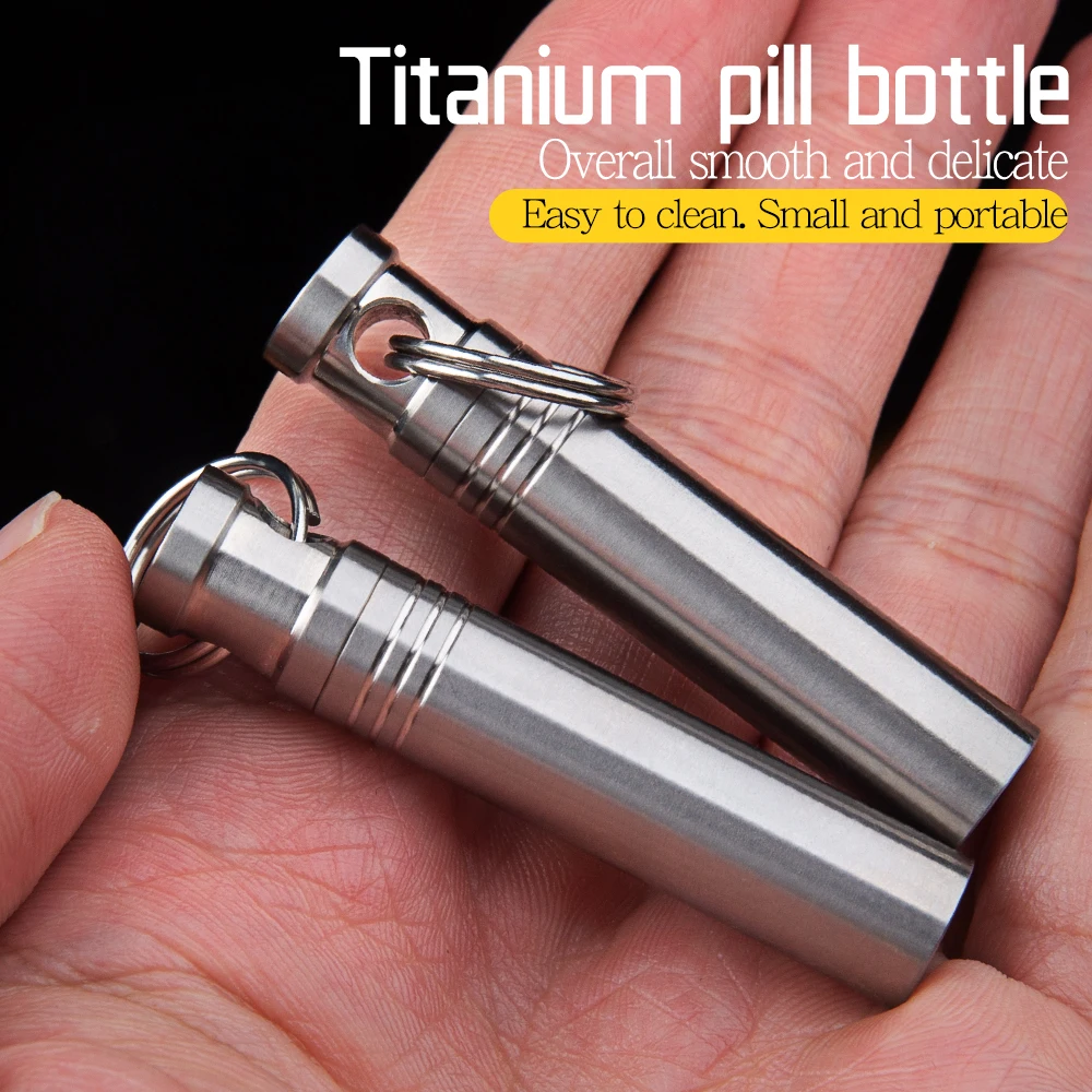 Botella sellada EDC de aleación de titanio para medicina, mini botella portátil impermeable para exteriores, sellada a prueba de humedad