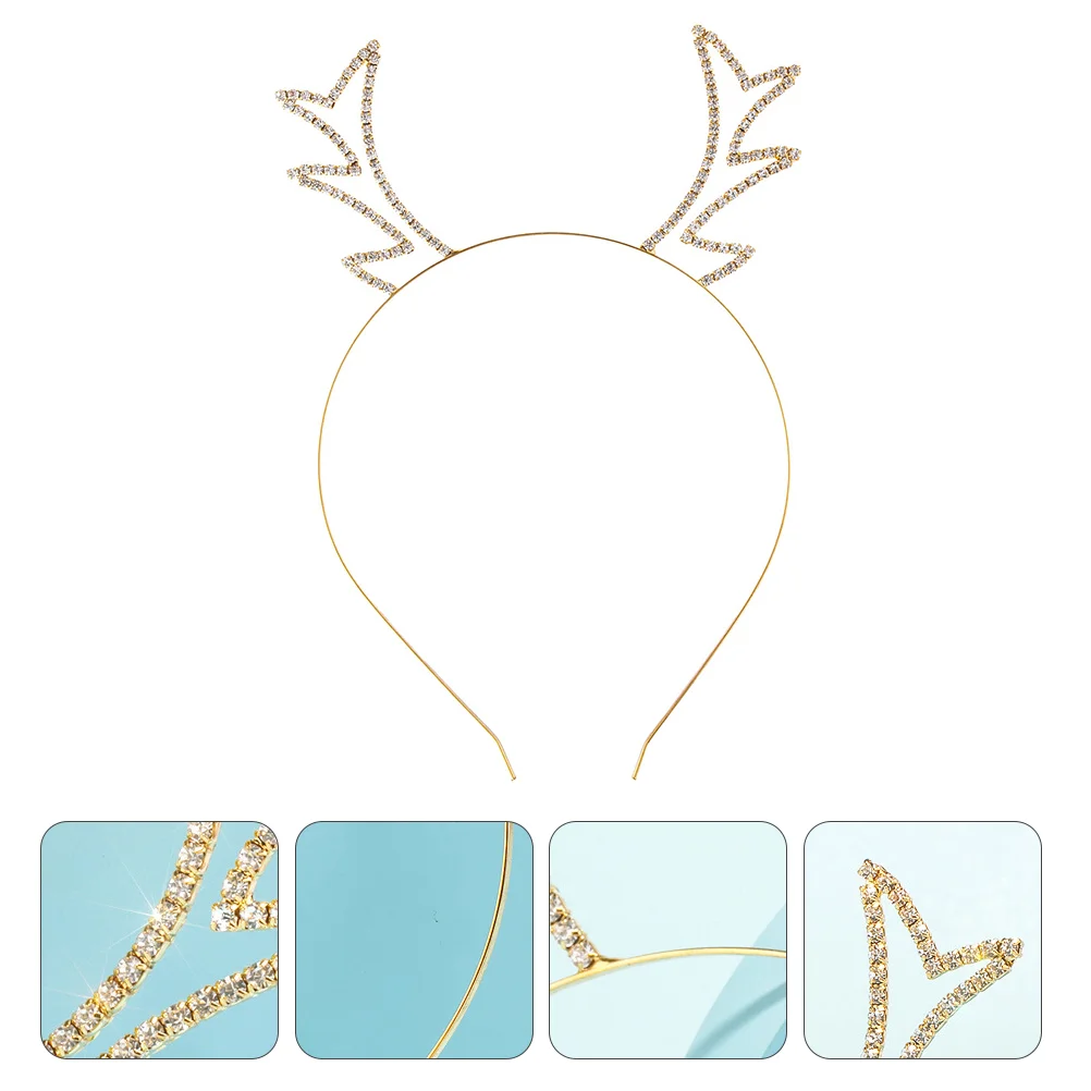 

Antler Rhinestone Headband Metal Photo Props Christmas Party Headgear Hair Accessories Festive Hoops Miss