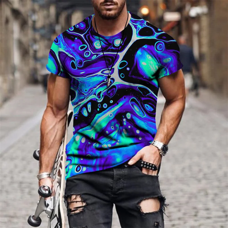 

Mens t shirts Colorful Pigment T-shirt For Men 3D Print Rainbow Tie Dye T Shirt Pattern Top Graphic Splash Paint Tees