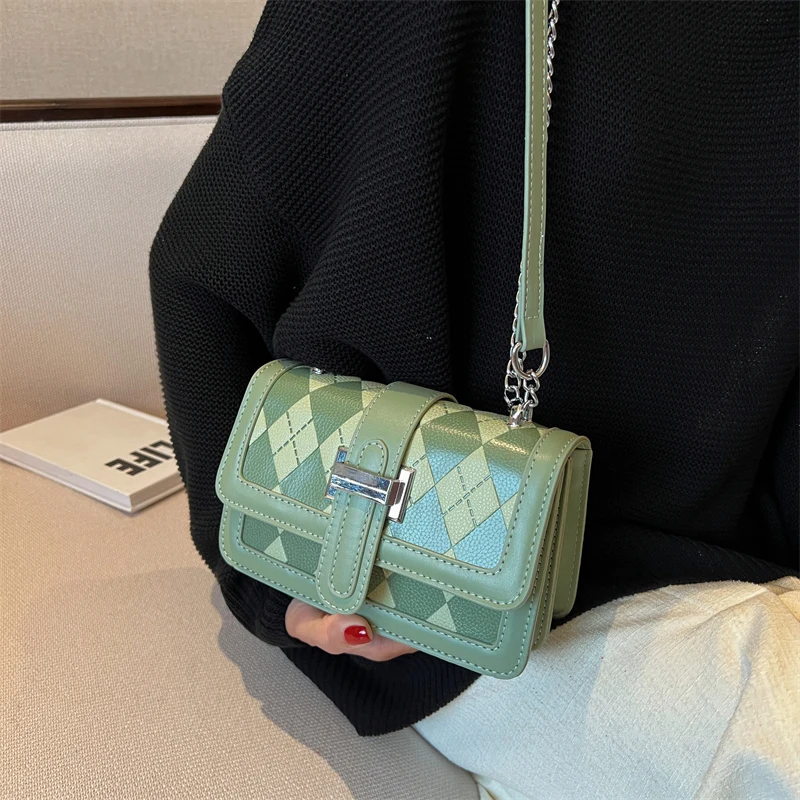

Rhombus Small PU Leather Flap Shoulder Crossbody Sling Bags for Women 2022 Lady Fashion Trend Chain Handbags and Purses