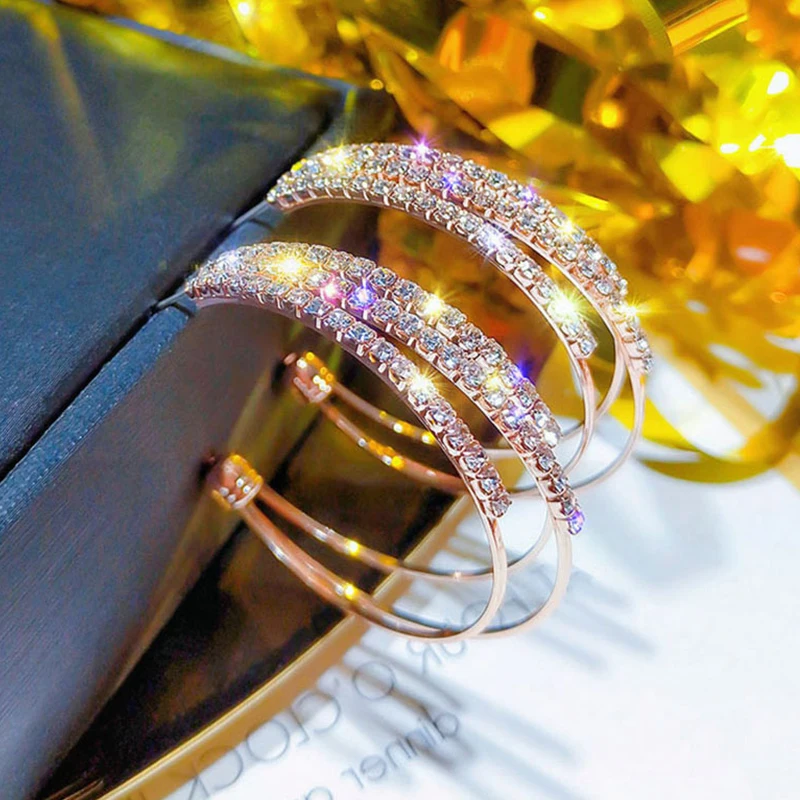 

Karopel 1 Pair Fashion Rhinestone Crystal Round Hoop Earrings for Women Hyperbole Bohemian Jewelry Earrings Party Gift