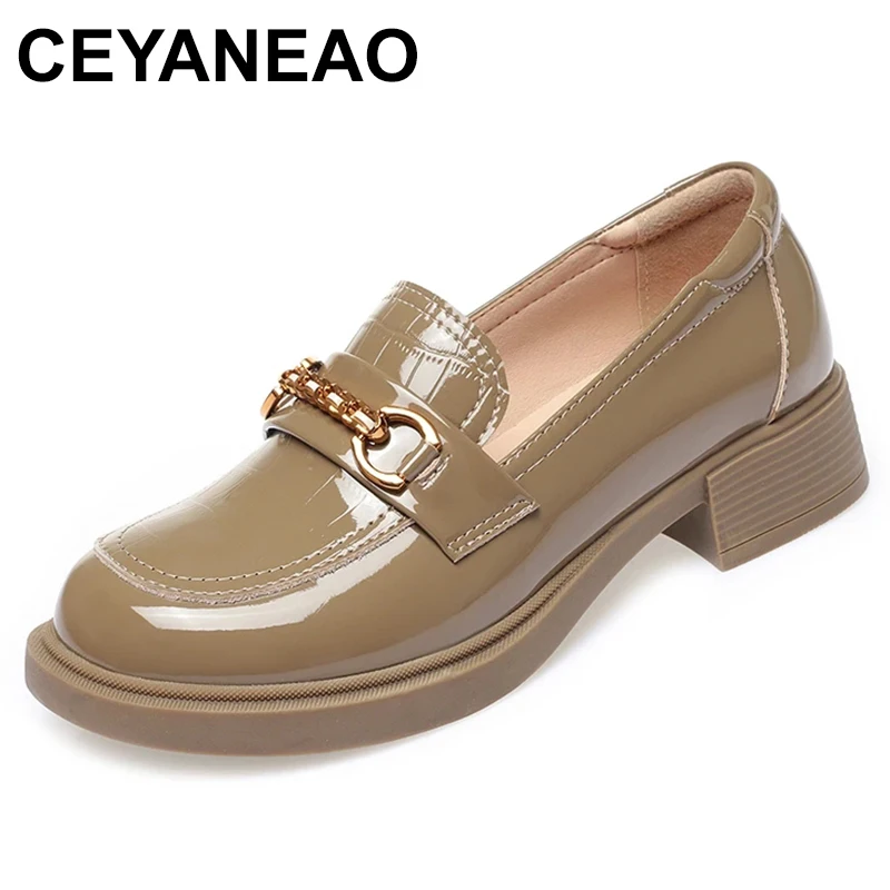 

Women's Spring Shoes Thick Heeled Leather Women's Loafers2023Casual Round Toe British Lace-up Large Size Work Shoes