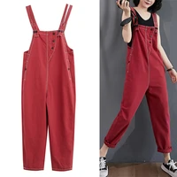 korean style denim jumpsuits women loose solid retro streetwear chic ladies casual 2022 spring autumn overall