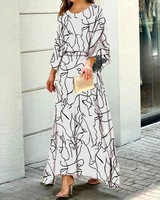 summer 2022 womens new fashion hot selling loose print long sleeved top high waisted full length dress set