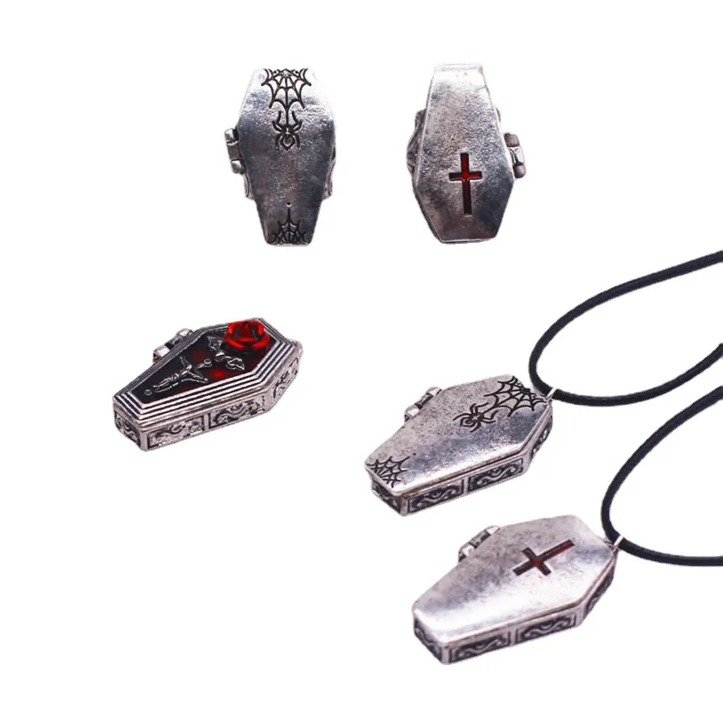 

Готический Крест, роза, паук, паутина, гроб, Подвеска для женщин, девушка, панк, винтажное серебряное ожерелье из сплава, готические ювелирны...